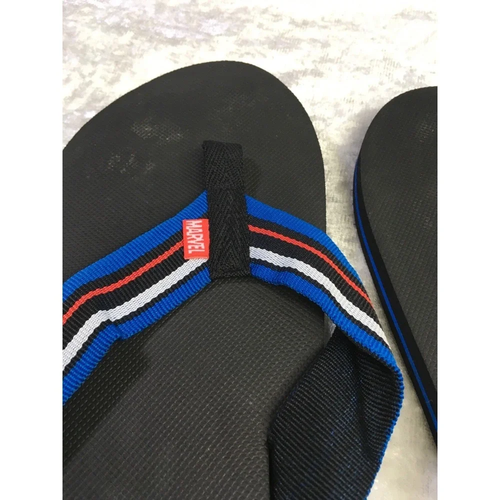 Marvel Captain America Flip Flops Size‎ 12/13 Black Blue Red Striped Strap